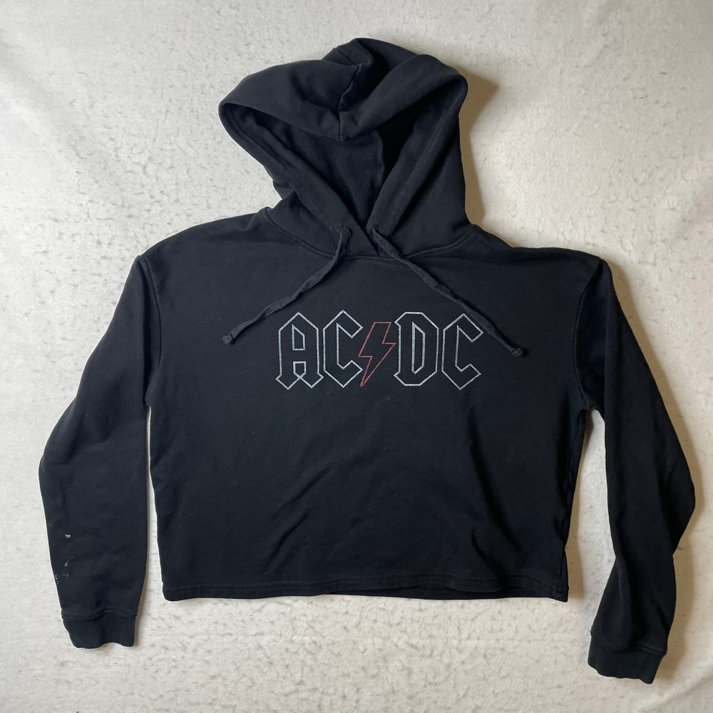 ACDC‎ Womens Cropped Hoodie Sweatshirt Black Medium Rock Band Graphic PO 4004006